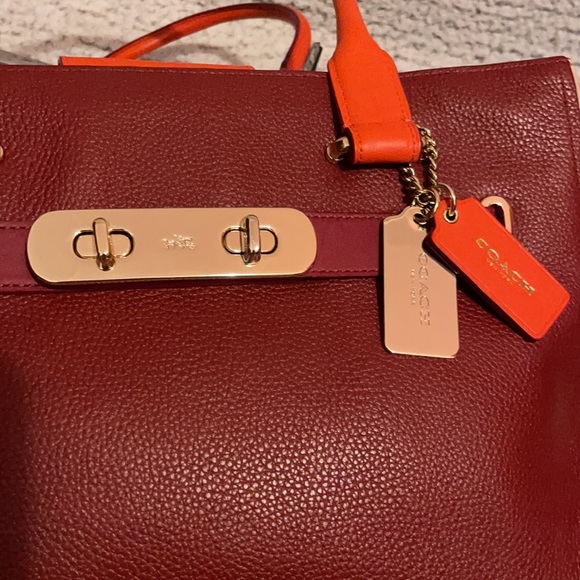 Coach Swagger Colorful Colorblock Leather Caryall Shoulder Bag Purse Tote - Picture 5 of 13